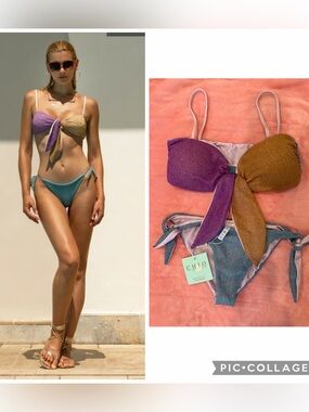 NWT CHIO DI STEFANI  Bikini Blue Purple Gold Metallic Luxury from Italy sz med